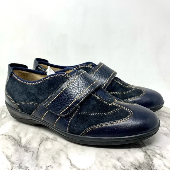 Softspots Navy Suede/Leather Comfort Sneakers 8.5 Wide Casual Sporty - Picture 1 of 12